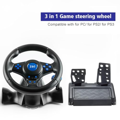 NINMORTH USB Gaming Steering Wheel Switch, for PS3, PC with Vibration and Ergonomic Design, Black