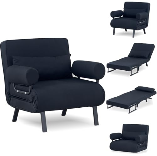 TRIOBLADE Folding Sofa Bed 4-in-1 Convertible Sofa Chair Bed Folding Sleeper Couch with 6-Position Backrest Comfortable Armrests Pillow Chaise Lounge Couch Recliner for Home Office (Black, 100)