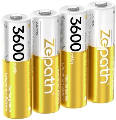 Zepath 4 x AA Lithium Akkus, Wiederaufladbare 1.5V Li-ion 3600mWh Batterien haben einen konstanten Spannungsausgang