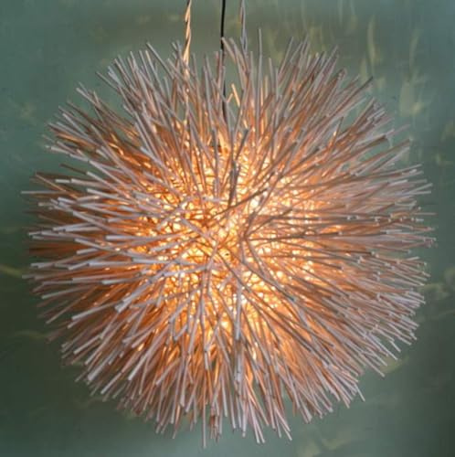 GURU SHOP Deckenlampe handgemacht aus Rattan, modern, Bali, Modell Fugu | Schöne Hutform, geflochtenes Design, zaubert Schattenmuster, natürliche Materialien, ideal für Wohnräume.