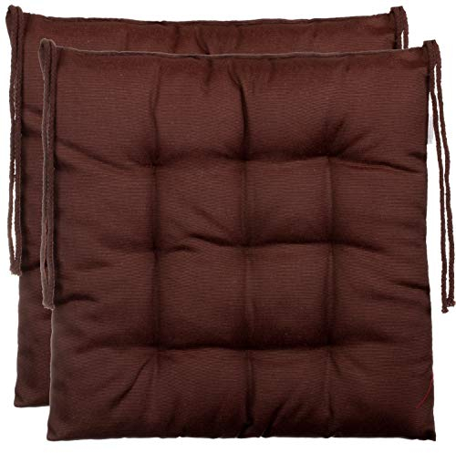 Brandsseller 2er SetStuhlkissen 40x40x5 cm Sitzkissen Polster Stuhlauflage mit Haltebändern Dekokissen für Indoor Outdoor gesteppt - Braun