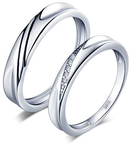 Unendlich U Simpel Welle 925 Sterling Silber Zirkonia Paar Band Ringe Eheringe Trauringe Verlobungsringe Partnerringe, Größe 63