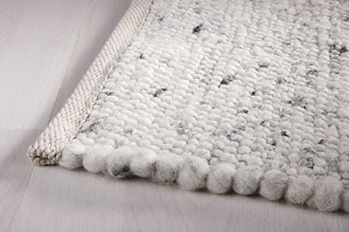 Taracarpet Moderner Landhaus Teppich Handwebteppich Fjord aus hochwertiger Schurwolle beidseitig legbar echte Handarbeit Farbe 6 hellgrau meliert 250x350 cm
