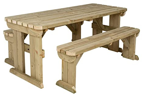 Arbor Garden Solutions 8 Seat Wooden picnic table and benches set, Yews compact patio furniture (6ft, Light Green (Natural))
