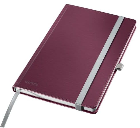 Leitz Style A5 Notizbuch Kariert, Hardcover 160 Seiten, 80 Blatt, FSC-zertifiziertes 100 g/m² Papier, Verschluss & Lesezeichen, für Büro & Home Office, Rot, 44861028