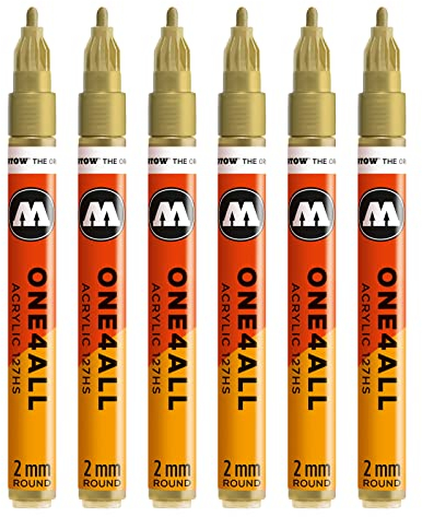 Molotow One4All 127HS Acryl Marker (2,0 mm Strichstärke, hochdeckend und permanent, UV-beständig, für fast alle Untergründe) 6 Stück Farbe 228 metallic gold