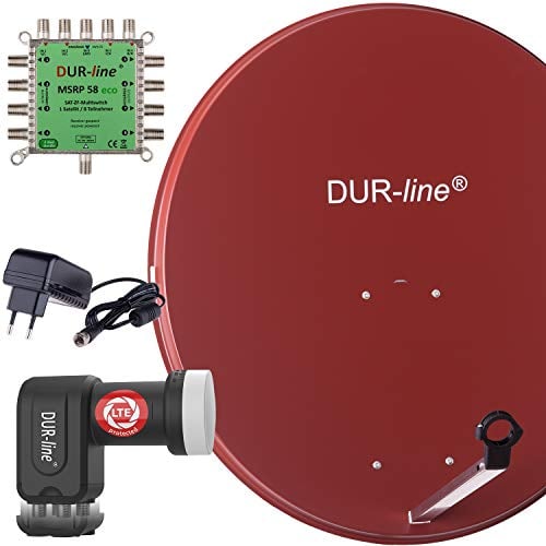 DUR-line MDA 90 Rot - Digitale 8 Teilnehmer Satellitenschüssel Komplett-Anlage mit Premium Multischalter und LNB [Camping, Astra 19,2°, DVB-S/S2, Full HD, 4K, 3D]