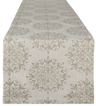 DII Tischwäsche für den Urlaub Glitzernde metallische Küchendekoration, Baumwolle, Jacquard Schneeflocken, Table Runner, 14x72