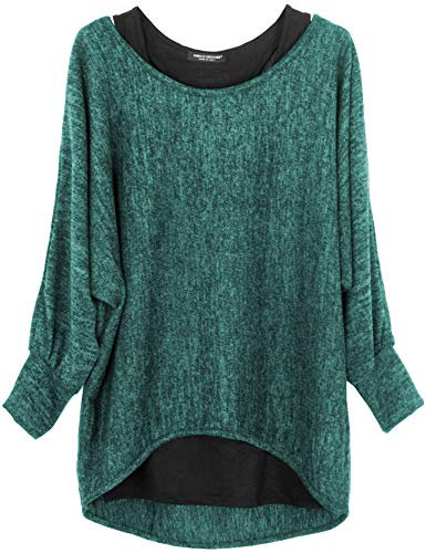 Emma & Giovanni - Damen Oversize Oberteile Tshirt/Pullover (2 Stück) / Made In Italy, S-M, Grün