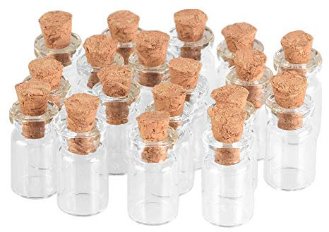 100 unités 1ml Mignon Mini Bouteilles de Verre avec Bouchon Liege Cadeau de Mariage les Bijoux Cosmétiques Liquides et Conteneurs Vides,Verre des Pendentifs (1ml)