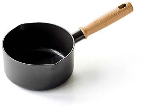 GreenChef Vintage Pot à lait en Céramique Antiadhésive de 16 cm/1,6 L, Poignée à Apparence en Bois, Sans PFAS, Compatibles avec l'Induction, Va au Four, Va au Lave-Vaisselle, Gris