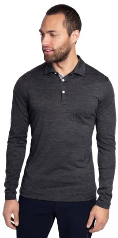 Woolly Clothing Herren Rugby-Poloshirt, Merinowolle, feuchtigkeitsableitend, atmungsaktiv, geruchsneutral - Grau - Groß