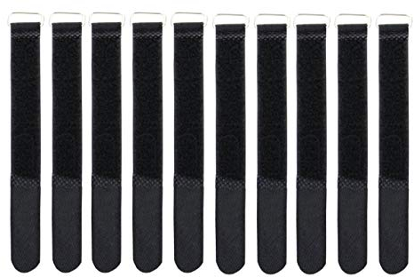 Infitronic INPKB2030BLK - 10 x Klett-Kabelbinder mit Metall-Öse Klett/Flausch auf UNTERSCHIEDLICHEN Seiten (20 x 300 mm Schwarz)