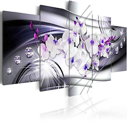 Cuadros B&D XXL - Cuadro de cristal acrílico 100x50 cm Impresión de 5 Piezas Pintura sobre Vidrio Imagen Gráfica Decoracion de Pared Flores Orchidea Diamante b-A-0238-k-p