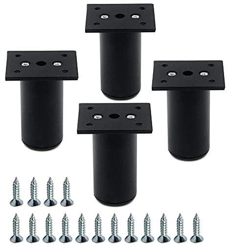 Songying 4-Pack Furniture Legs, Aluminum Alloy Furniture Cabinet Adjustable Feet Metal Round Sofa Bed Foot Legs Support with Screws, 8CM/3Inch Height , Black