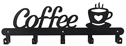 Cabilock Tassenhalter Wandmontage, Metall Tassenregal Mit 5 Haken, Schwarzer Kaffeebecher-Halter FüR KüChe Und Kaffeebar, Praktische Aufbewahrung Und Dekoration
