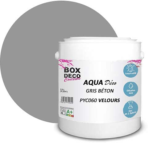 BOX DECO COULEURS Peinture murale acrylique aspect velours Aqua Déco - 2,5L, Gris Béton