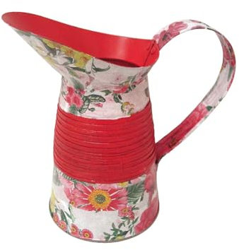 FLORERO JARRA REGADERA GALVANIZADA PEQUEÑO 1 LITRO DECOPAUGE ROJA FLORES