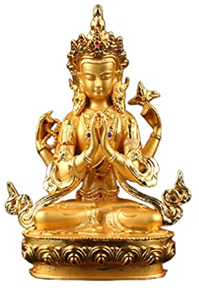 KGADRX 14.8 cm Legierung Metall vergoldet buddhistische Lieferanten Avalokitesvara Bodhisattva vierarmige Guanyin tibetische Figur Buddha-Statue