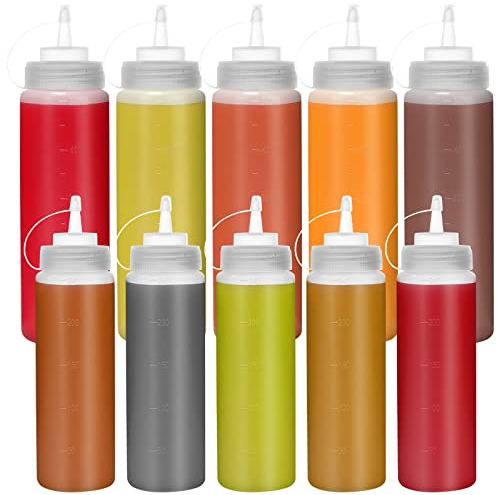 8oz 16oz Quetschflaschen mit Kappen, Happybase 240 ml500 ml Quetschflaschen, Kunststoff-Quetschspender mit Maßen für Ketchup, Grill, Saucen, Sirup, Dressings, 10 Stück