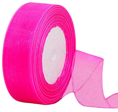 45m Organzaband Rose 38mm Breit Chiffo Geschenkband,Transparentes Organza Bänder Chiffonband Schleifenband Dekoband Geschenkverpackung Deko Band Tüllband für Weihnachten Hochzeit Taufe Geburtstag