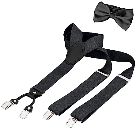BomGuard Herren Hosenträger + Fliege Männer Set Mann,3,5 cm breit,schwarz