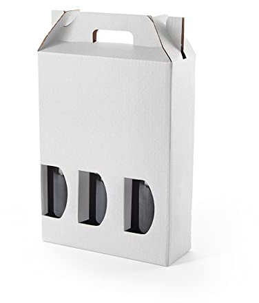 ONLY BOXES AMA727 Lot de 10 boîtes en carton pour 3 bouteilles de vin, cava, champagne ou liqueur blanc. Modèle auto-montable de boîte avec fenêtre pour emballage bouteille très original