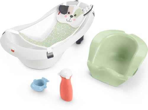 Fisher-Price Baby to Toddler Bath 4-in-1 Sling 'N Seat Tub with Removable Infant Support and 2 Toys, Puppy Perfection