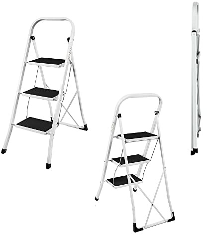 Trittleiter 3 Stufen Leiter aus Aluminium Klappleiter rutschfeste Haushaltstritt Stehleiter Sprossenleiter Klappbar Belastbar bis 150kg