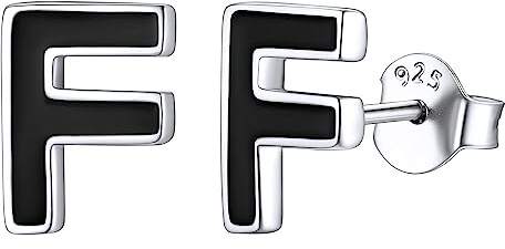 ChicSilver 925 Schwarz Buchstabe A bis Z Ohrstecker Damen Herren Epoxy Ohrstecker mit Geschenkebox für Weihnachten Valentinstag Geburtstag