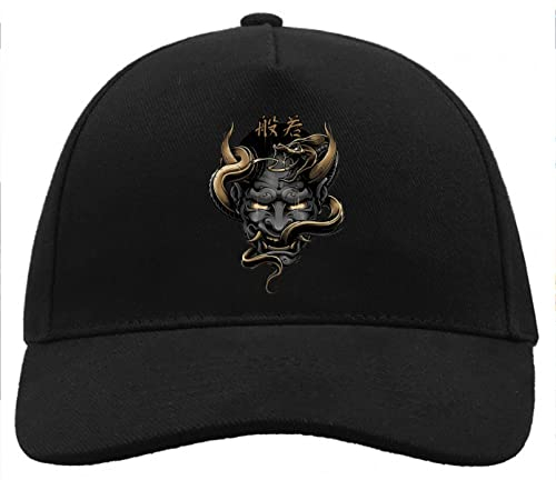 Baseball Cap Schlange Dämon Hannya Oni Japanische Kanji Art Komfortable Unisex Brushed Cotton Baseball Trucker Cap mit Schnalle Schwarzer Fußball Sportgeschenk