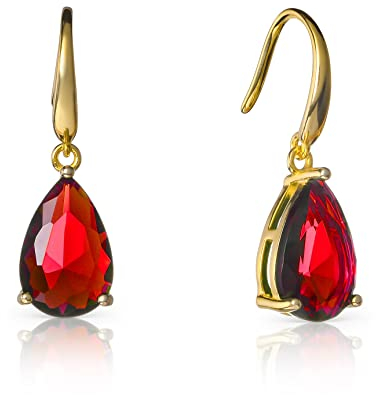 namana Gold-Ohrringe für Damen und Mädchen in 925er Sterlingsilber mit birnenförmigen roten Steinen, rubinrote Ohrhänger für Frauen, goldene Ohrringe mit rubinroten Steinen