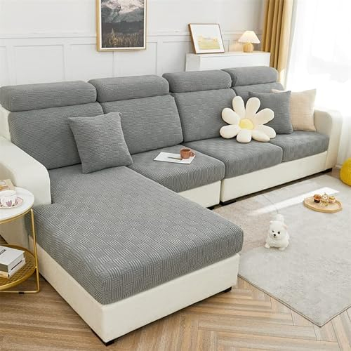 ele ELEOPTION Stretch Sofa Sitzkissenbezug,Upgraded Spandex rutschfest Sofasitzbezug,Sofabezug Couchbezug Sofa Überzug für Sofa Sitzkissen (Hellgrau,Chaiselongue Bezug für Länge 160-190CM)