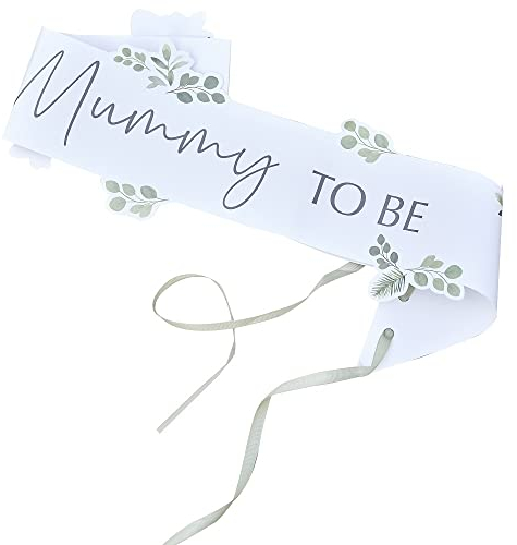 Schärpe MUMMY TO BE Botanical Eukalyptus in weiß & salbei grün Zubehör Baby-Party Baby-Shower-Party Deko-Accessoire-s Schwangerschaft & Geburt - Dekoration Gender-Party Boy or Girl genderneutral