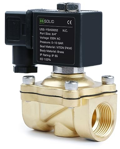U.S. Solid Solenoid Valve Magnetventil Messing G 3/4 230V AC stromlos geschlossen NC 0-10 bar, elektrisches Wasserventil für Wasser Luft Diesel Kerosin Benzin