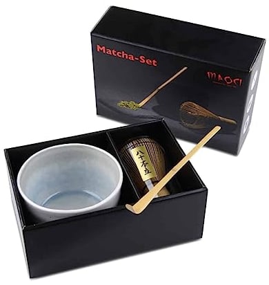 Teeladen Herzberg Maoci Matcha Tee-Set dreiteilig (weiß) mit Matchaschale, Matchabesen und Matchalöffel - Geschenkkarton