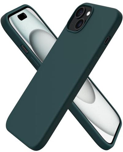 ORNARTO Compatible with iPhone 15 Plus Case 6.7, Slim Liquid Silicone 3 Layers Full Covered Soft Gel Rubber 15 Plus iPhone Case Cover 6.7 inch-Olive Green