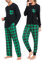 SWOMOG Weihnachten Schlafanzug Buffalo Plaid Pyjama Hose mit Taschen Langarm Oberteile Paare & Familie Pjs