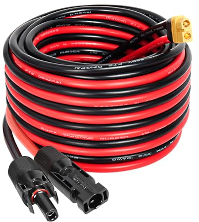 MOOKEERF Câble d'extension solaire vers XT60 - 10 AWG 7,6 m - Connecteur solaire vers XT60 - Câble adaptateur pour panneau solaire vers station d'alimentation portable
