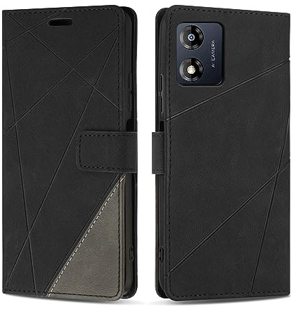 SONWO Hülle für Moto E13, Premium PU Leder Handyhülle Flip Case Wallet Silikon Schutzhülle Klapphülle für Moto E13, Schwarz