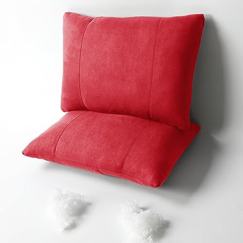 POKSRI Kissen lordosenstütze Auto,lendenkissen,43x28cm,Wildleder Unterstützung Nacken Kissen,Polyester pflanzlicher Basis,lordosenstütze Auto(Leuchtendes Rot,Lendenkissen 2ps)