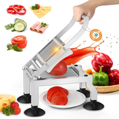 Newhai Kommerzieller Tomatenschneider, 10 mm dick, manueller Tomaten-, Gurken-, Zwiebel-, Schinken-, Eierschneider, robuster Edelstahl, Hobel mit 4 Saugnäpfen für Restaurant, Zuhause