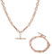 THE BLING KING Luxury Rose Gold Stars and Bars T-Bar and Chain Set Adjustable Rose Gold Star & Bars Bracelet with T-Bar (Necklace Length: 20, Bracelet Length: 8-8.5)