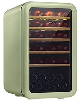 Refroidisseur à vin de 35 bouteilles, cave à vin indépendante de la maison, refroidisseur à vin à température constante à affichage numérique, réfrigérateur rétro, bar à glace pour boissons (vert 48