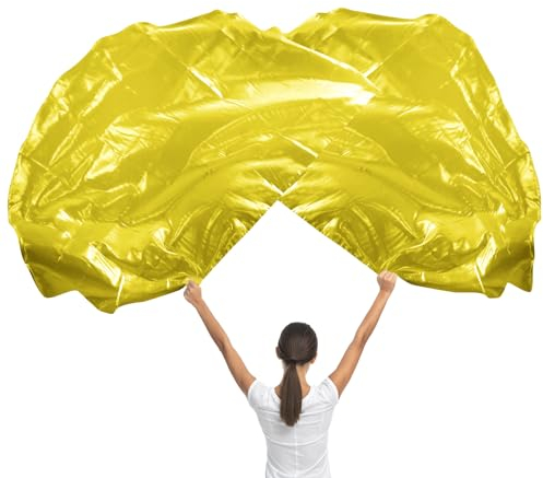 2 Stück Anbetungsfahne, 140 cm Tanzfahnen mit Teleskop-Fahnenmast Lobbanner Halbrunde Anbetungs-Engelsflügel-Flagge für Kirche Bühnenaufführung (Gold)