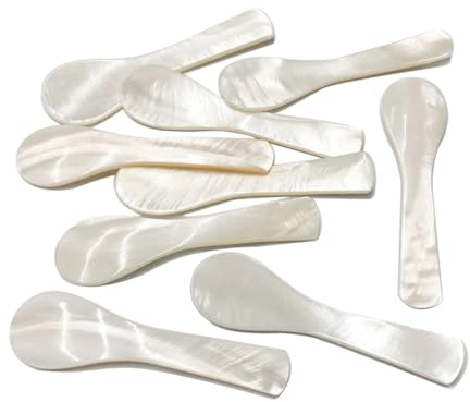 Pmnzdy Mother of Pearl Lot de 10 cuillères à caviar faites à la main avec poignée ronde en nacre pour caviar