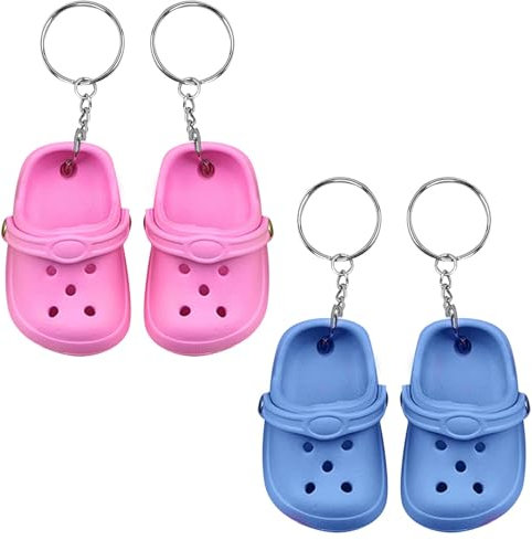 GWAWG Mini Croc Shoe Keychain Neuheit Mini Croc Keyring PINK BLUE Lustiges Autozubehör Tasche Gepäck Niedliche Hausschuhe Schlüsselanhänger Geschenk für Erwachsene Kinder Paare Familie
