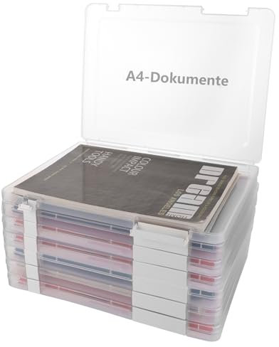 Oungy Paquete de 6 cajas de documentos A4 de plástico, A4, almacenamiento de papel, organizador de aulas