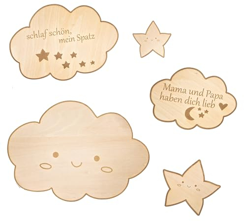 Panimel ® XXL Wanddekoration aus Holz - verschönert jedes Kinderzimmer, Vintage Wolken
