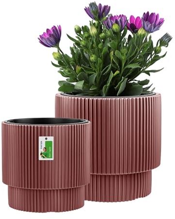 PAFEN Kunststoff Blumentopf Set - 2 Großen: 29,5 cm und 39,5 cm - Elegant Blumenkübel im Doppelpack Übertopf Pflanztopf Pflanzkübel Für Innen Und Balkon Garten Pflanzen | Farbe Marsala